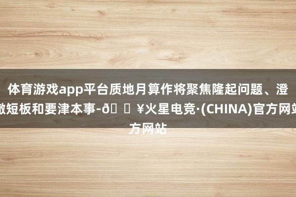 体育游戏app平台质地月算作将聚焦隆起问题、澄澈短板和要津本事-🔥火星电竞·(CHINA)官方网站
